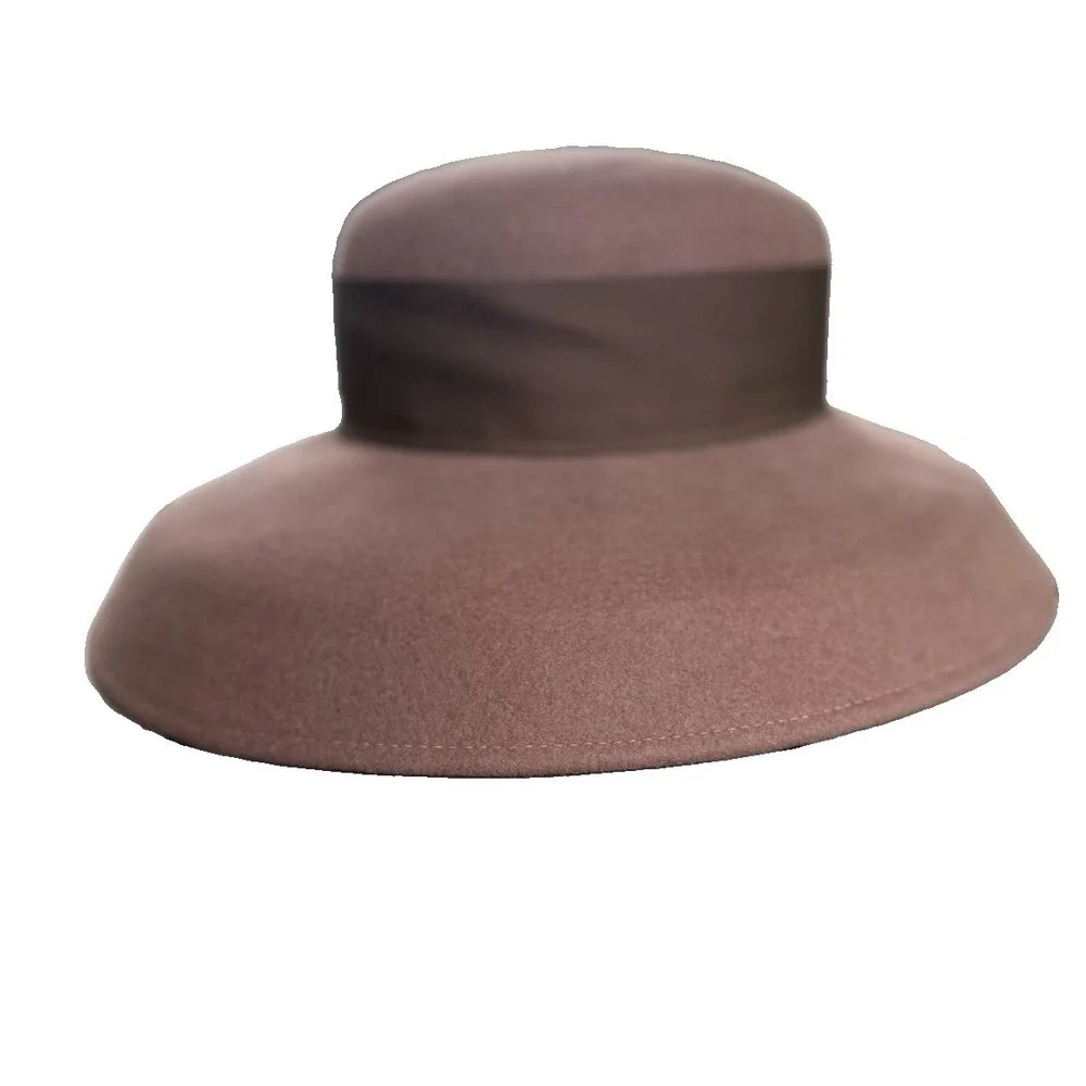 Vintage Doeskin Felt 100% Wool Hat with Ribbon Chocolate Brown New York Rare